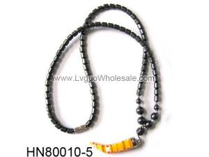 Yellow Lampwork Glass Beads Pendant Horn Shape with Hematite Beads Strands Necklace